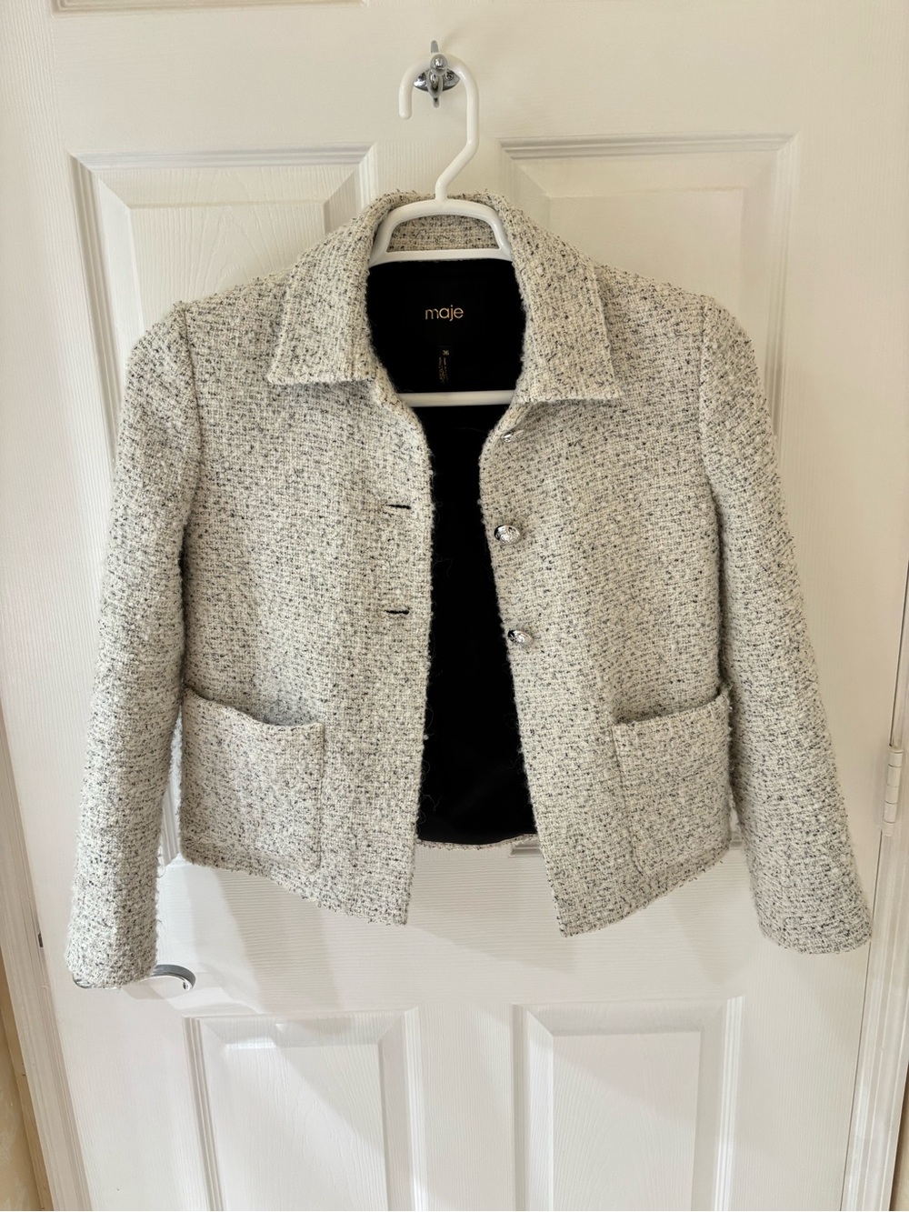 Maje Ivory Bouclé Cropped Jacket
